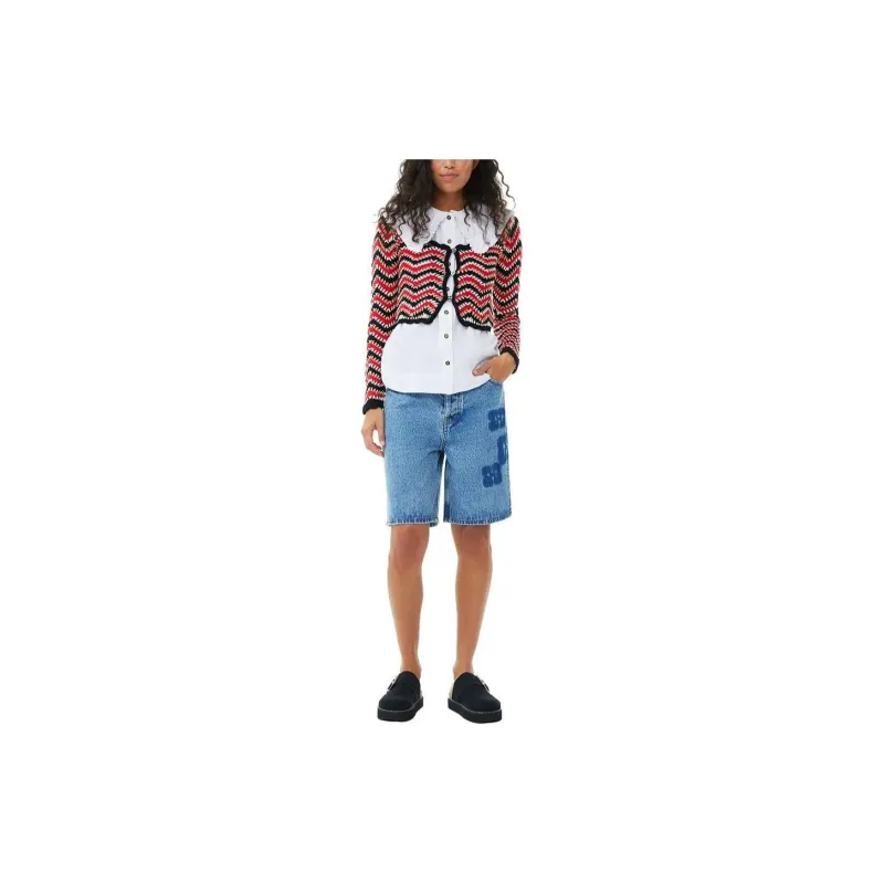 GANNI U Neck Cropped Cardigan-1