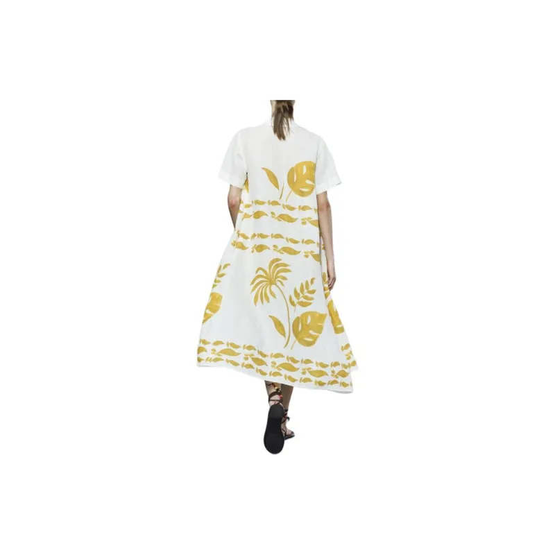 ZARA Short-Sleeved Dresses Women's Yellow/White-3