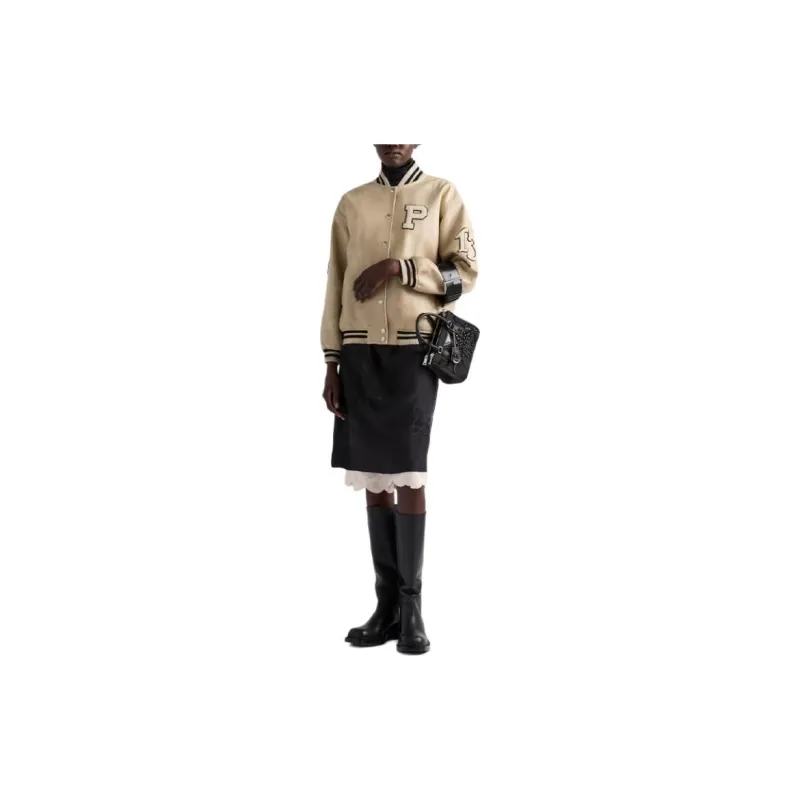PRADA Logo appliqué Leather Bomber Jacket-1