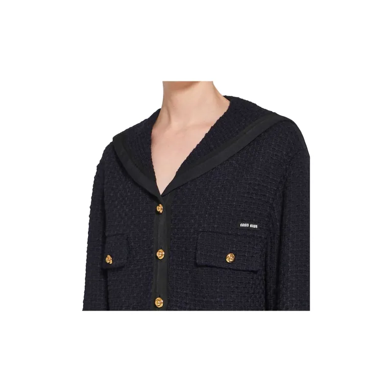 MIU MIU SS23 Cropped Coat Women's Navy Blue-4