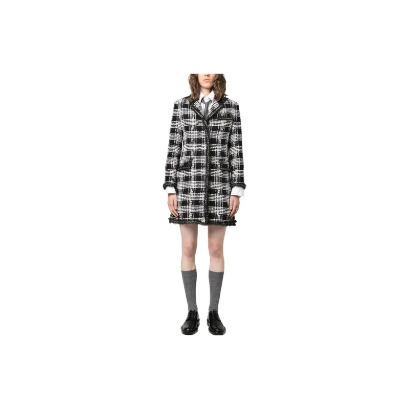 THOM BROWNE Chesterfield Frayed Hem Tweed Midi Dress-1