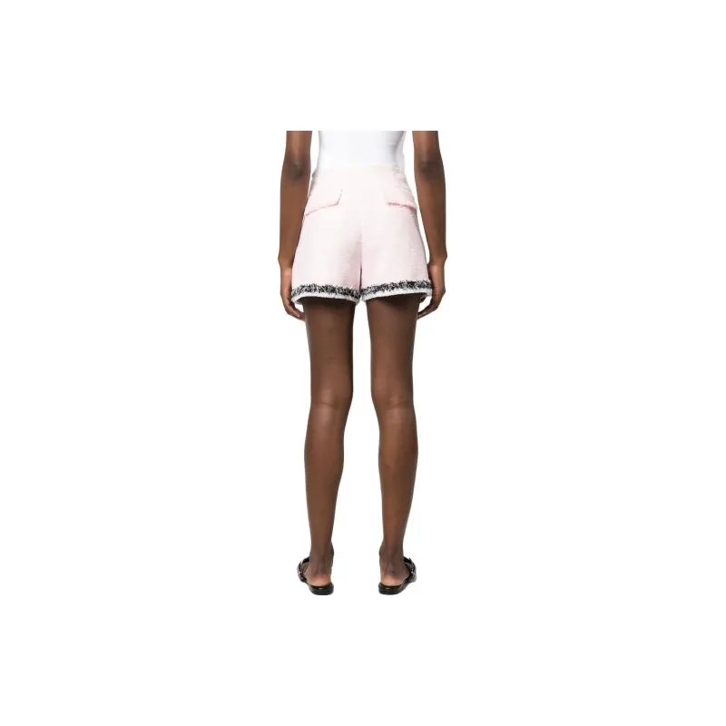 MSGM High Waist Frayed Edge Tweed Mini Shorts-2