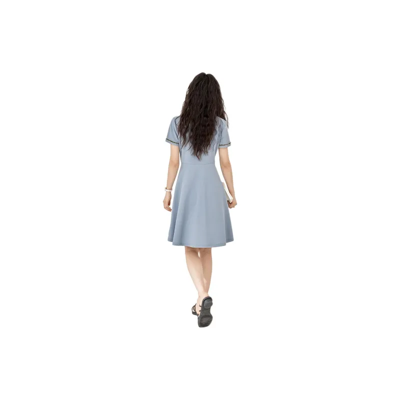 Mo Han Yi Mei Short Sleeved Dress Women's Light Blue-0