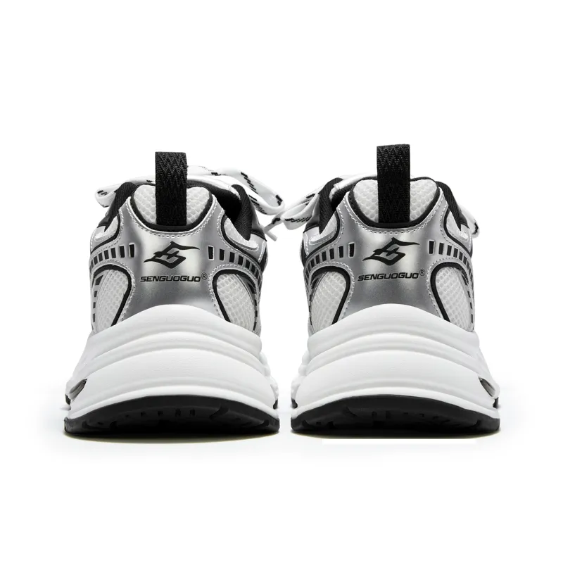 SENGUOGUO Anti Slip And Wear Resistant Height Increasing Low Top Chunky Sneakers Unisex Silver-3