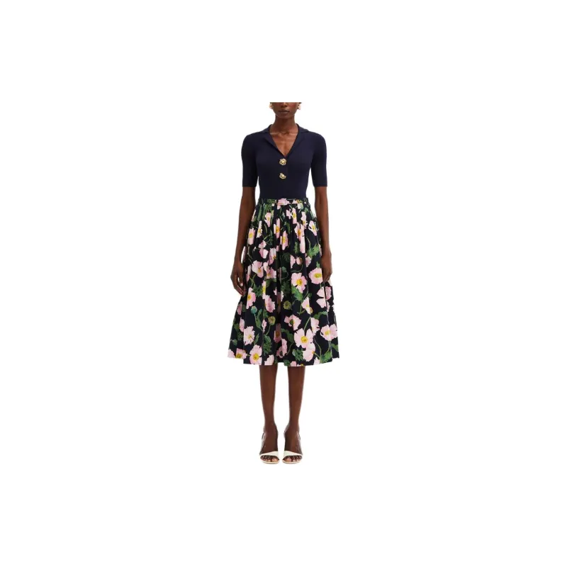OSCAR DE LA RENTA Painted Poppies-print V-neck Midi Dress-3