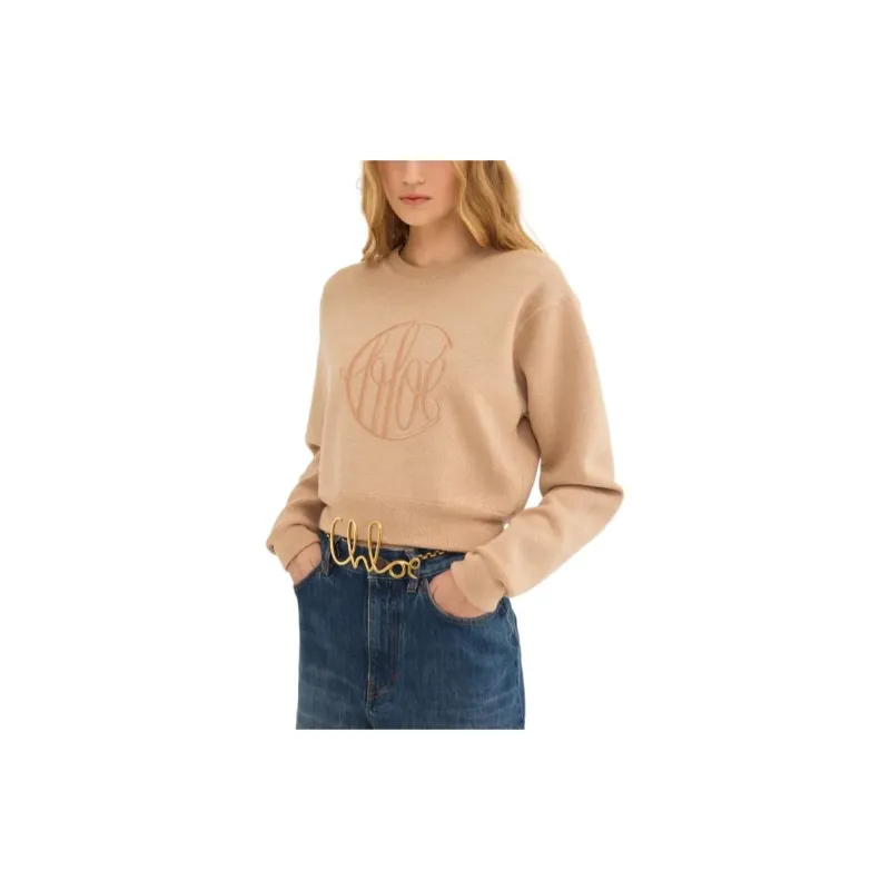 Chloé Logo Embroidered Knit Cropped Jumper-4