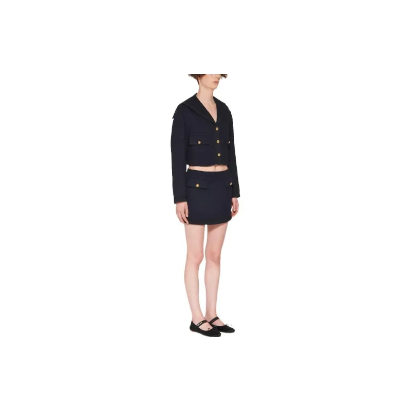 MIU MIU SS23 Cropped Coat Women's Navy Blue-3