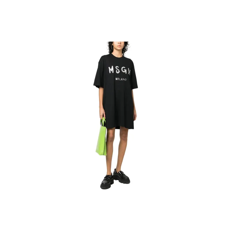 MSGM Logo print Glitter T shirt Dress-1