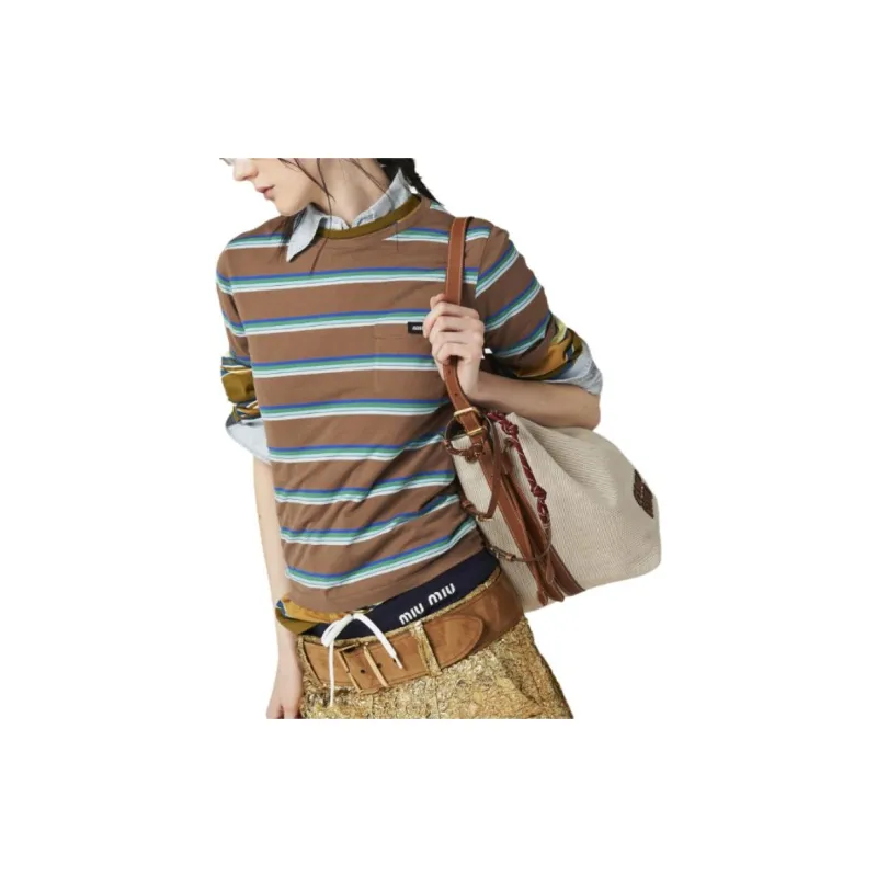 MIU MIU Jersey Striped Tee 'Coco/White'-4