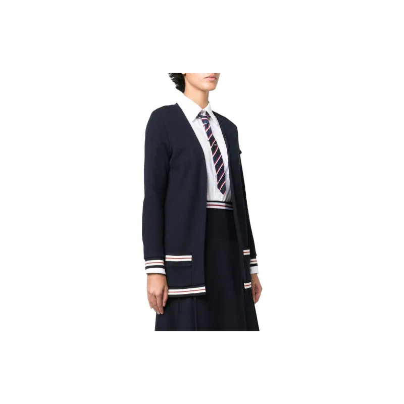 THOM BROWNE Rwb Striped Ribbed Long Sleevd Cardigan-3