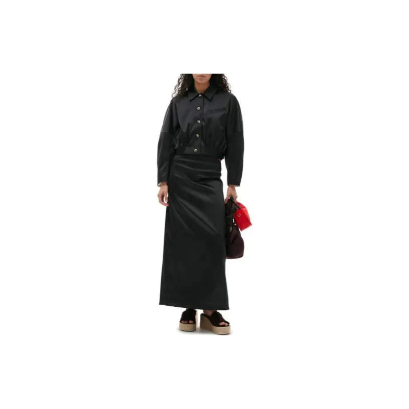 GANNI Bead Detailed Low Rise Satin Maxi Skirt-2