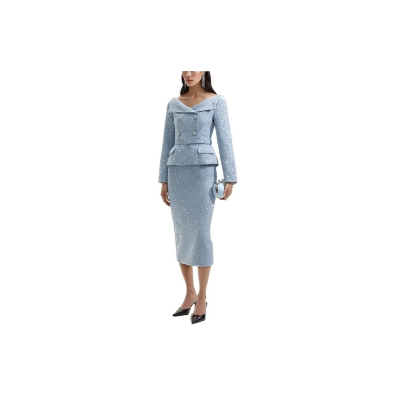 Self portrait Long Sleeved Dresses Women's Misty Blue-1