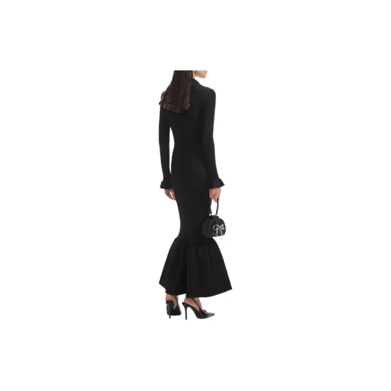 Self portrait Knitted Fluted Midi Dress-3