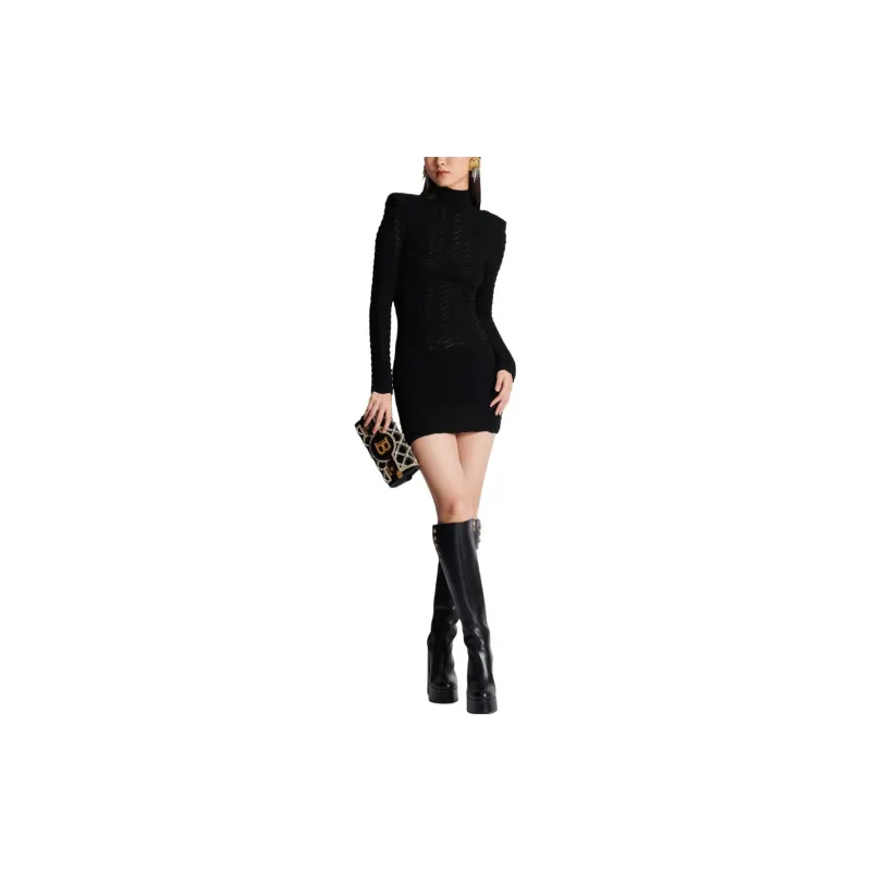 BALMAIN Knit High Neck Dress-1