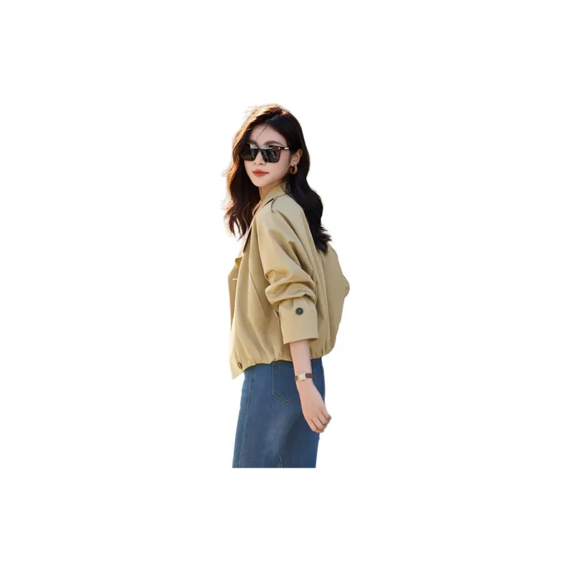 Yi Mengyuan Cropped Trench Coat Women's Khaki-6