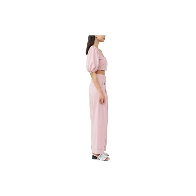 GANNI Drapey Melange Cropped Zipper Blouse 'Pink'-2