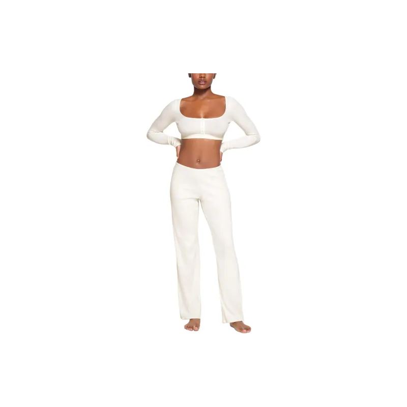 SKIMS COTTON RIB PICOT SUPER CROPPED HENLEY Crop Tops Women's MARBLE/Marble-1