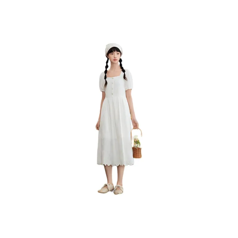 ZIHAN Short Sleeved Dress Women's Beige-3