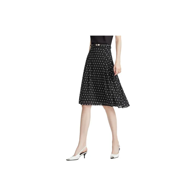 FINITY Casual Long Skirts Women's Black With White Dot-1