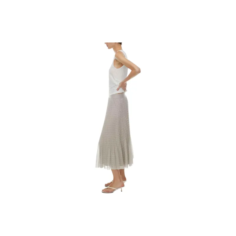 ARITZIA Wilfred New Twirl Pleated Skirt Casual Long Skirts Women's Ashen Light Birch/Grayish Birch Wood Color-4