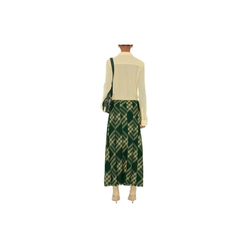Burberry Check Printed Frayed Edge Midi Skirt-3