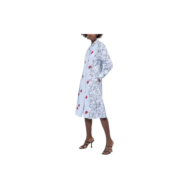 VERSACE Long Sleeve Collared Dress 'Blue'-2