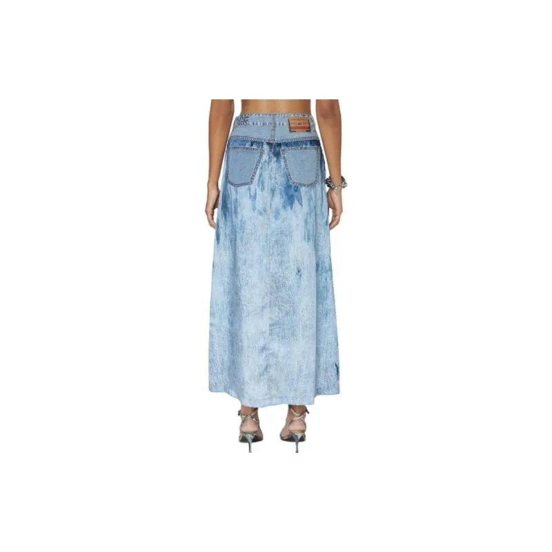 DIESEL Denim Long Skirts Women's Blue-2