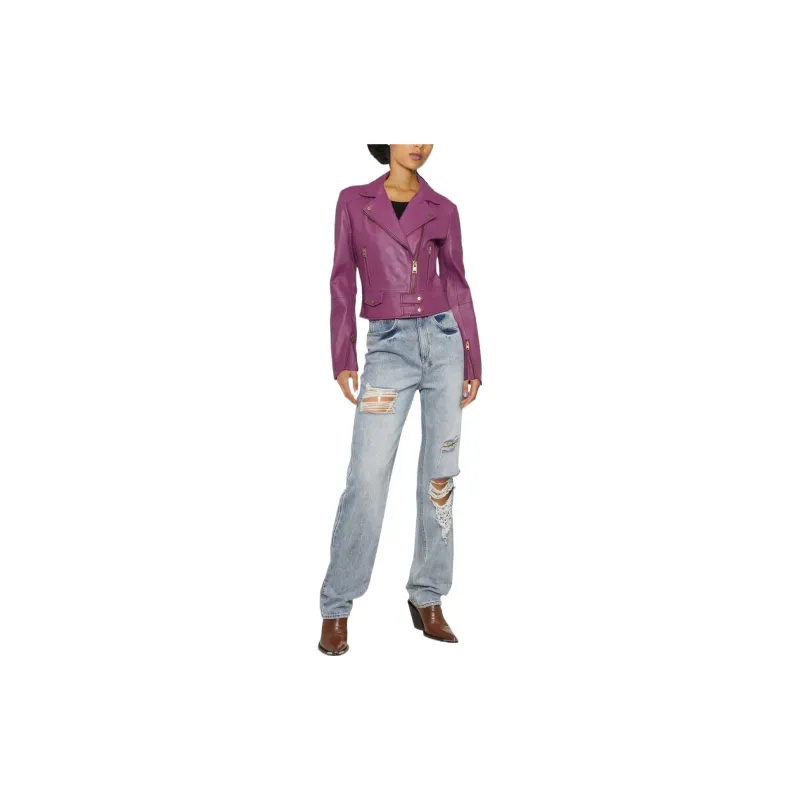 PINKO Leather Jackets Women's Purple-1