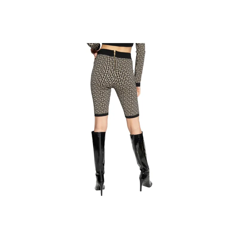 BALMAIN Monogram Knit Cyclist Shorts 'Black/White'-3