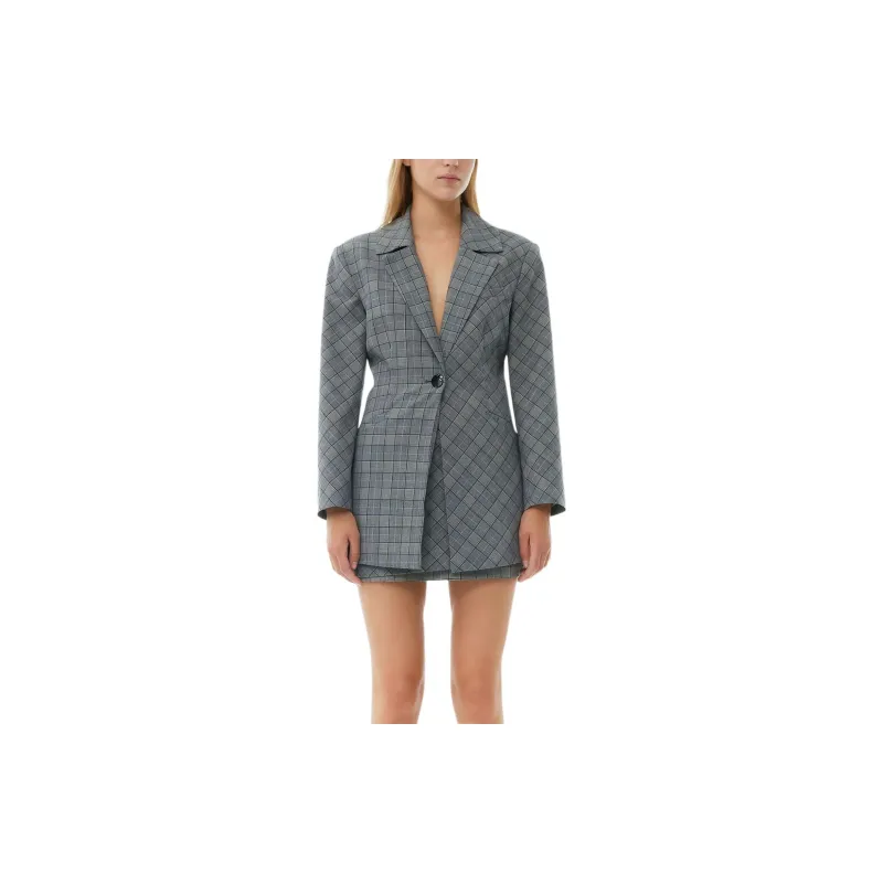 GANNI Check Mix Single breasted Blazer-4