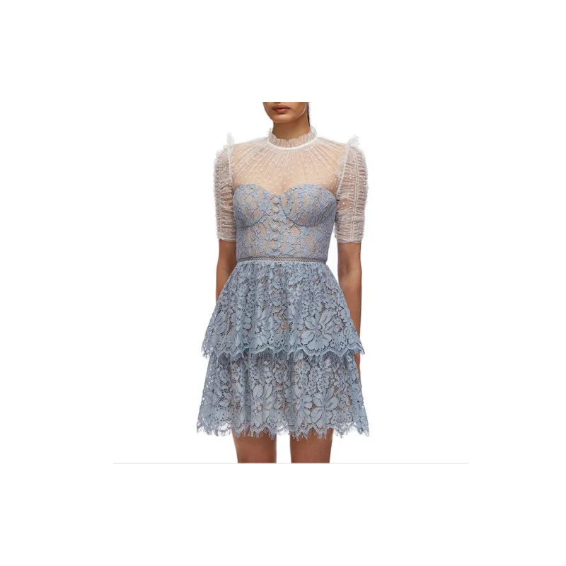 Self portrait Short Sleeved Dresses Women's Haze Blue-3