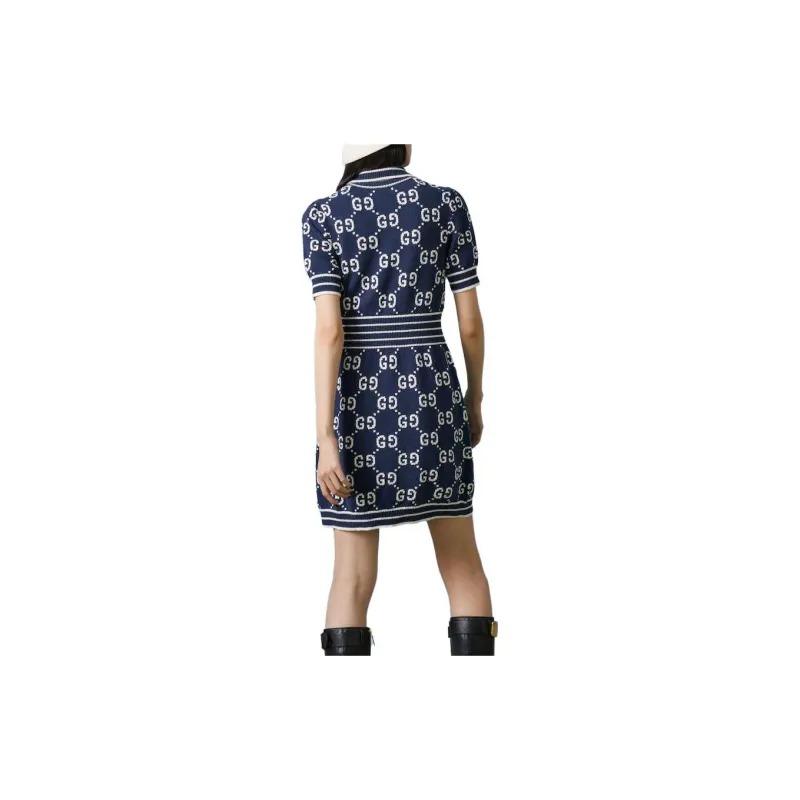 GUCCI Short-Sleeved Dresses Women's Dark Blue-1