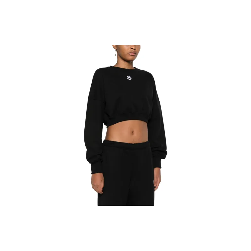 Marine Serre Logo Embroidered Crewneck Cropped Sweatshirt-1