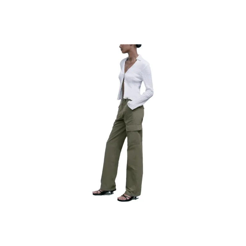 ZARA Cargo Pants Women's Dark Khaki-5