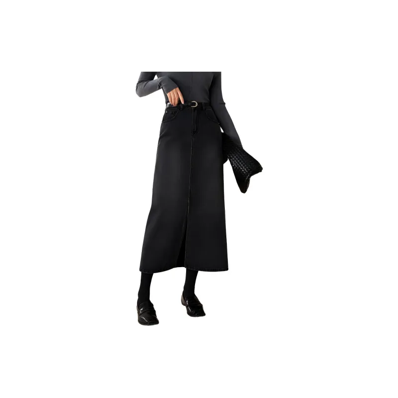 Mo Han Yi Mei Denim Long Skirt Women's Black Gray-3