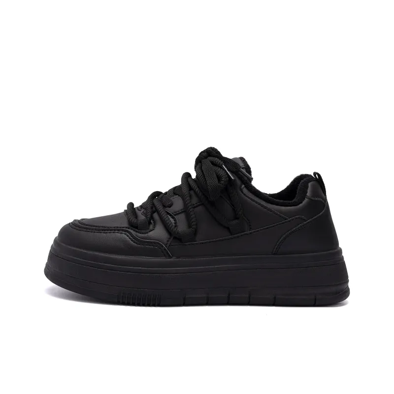 HUANQIU Warm Slip Resistant Low Top Skateboard Shoes Women's Black-0