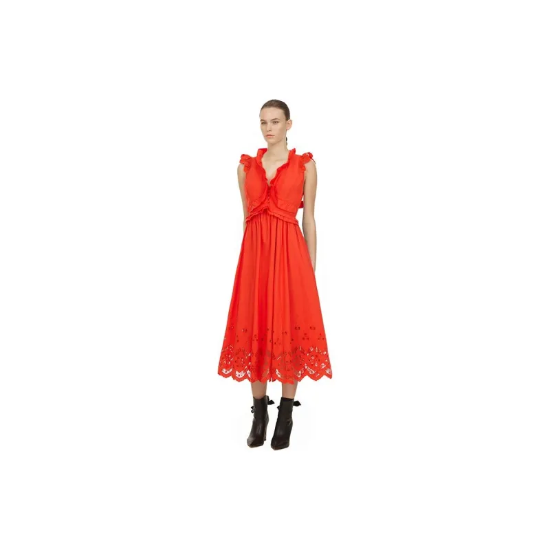 Self-portrait Sleeveless Dress Women's Pumpkin Orange-3