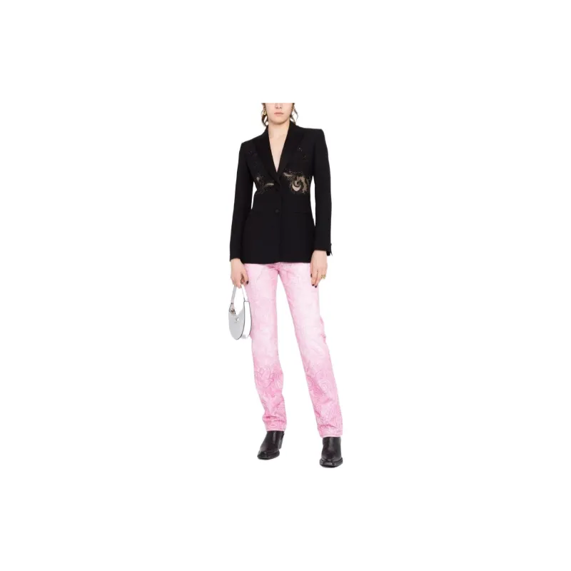 VERSACE Embroidered Silk Blend Blazer 'Black'-1