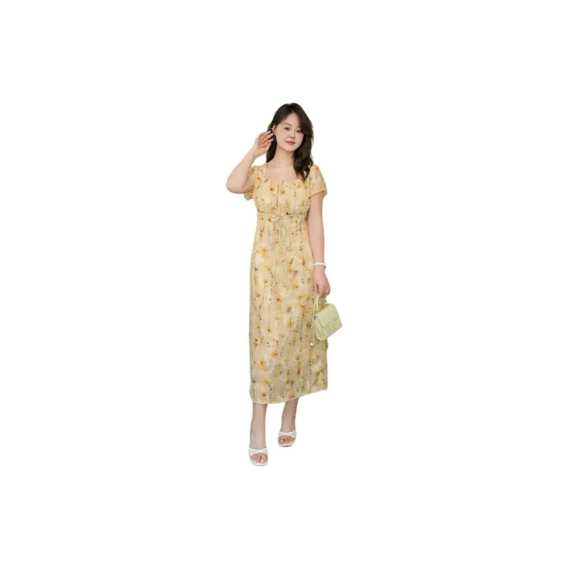 DAMABAIFENBAI Short Sleeved Dress Women's Autumn Green Yellow-1