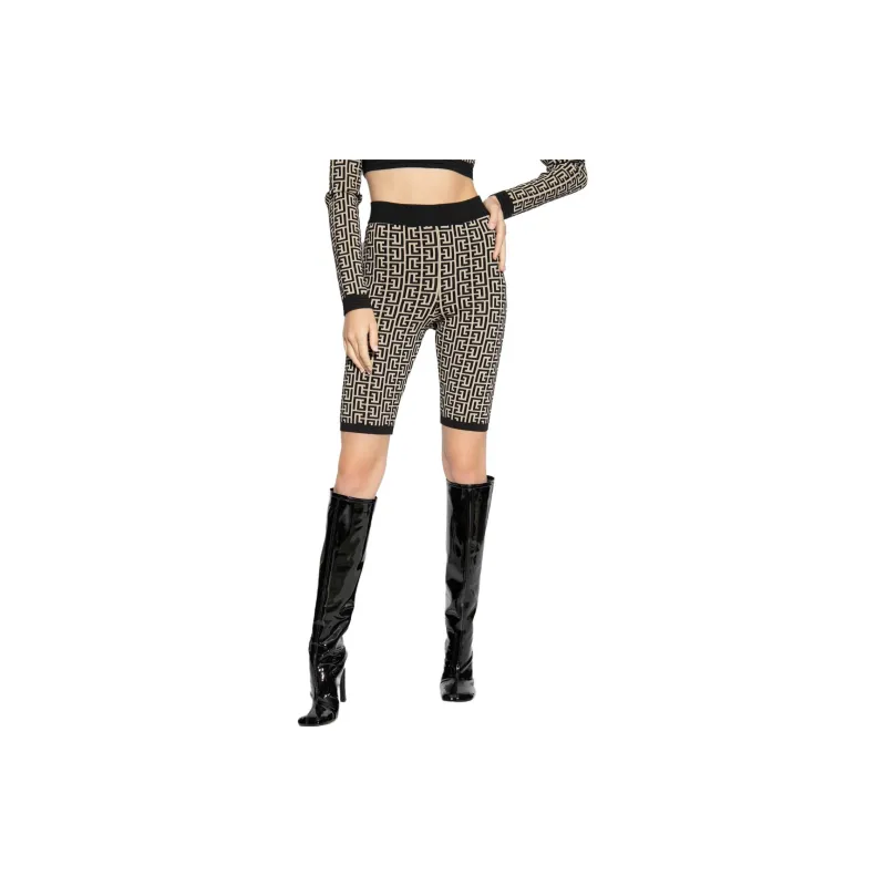 BALMAIN Monogram Knit Cyclist Shorts 'Black/White'-2