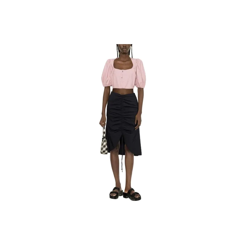 GANNI Puff Sleeved Cropped Top-2