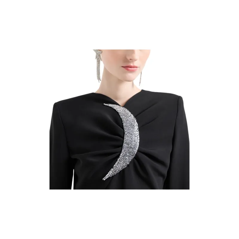 EMPORIO ARMANI Sheath Dress With Draping And Oversized Moon With Rhinestones-3