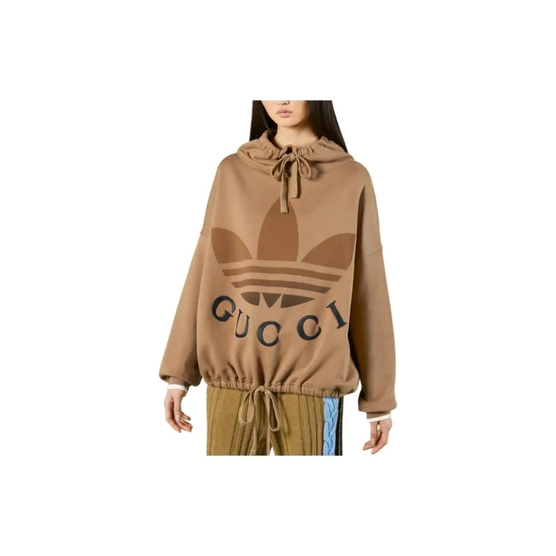 GUCCI X Adidas Cotton Jersey Sweatshirt Dark Beige-3