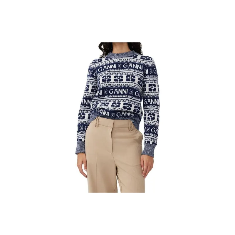 GANNI Logo Intarsia-Knit Jumper-1