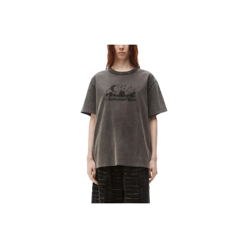 Alexander Wang Distressed Skyline Logo Graphic Tee Washed Charcoal-1