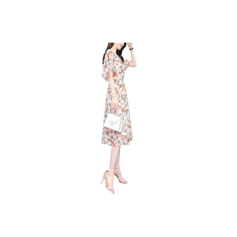 Hang Yi Court Short Sleeved Dress Women's Orange Blossom-6