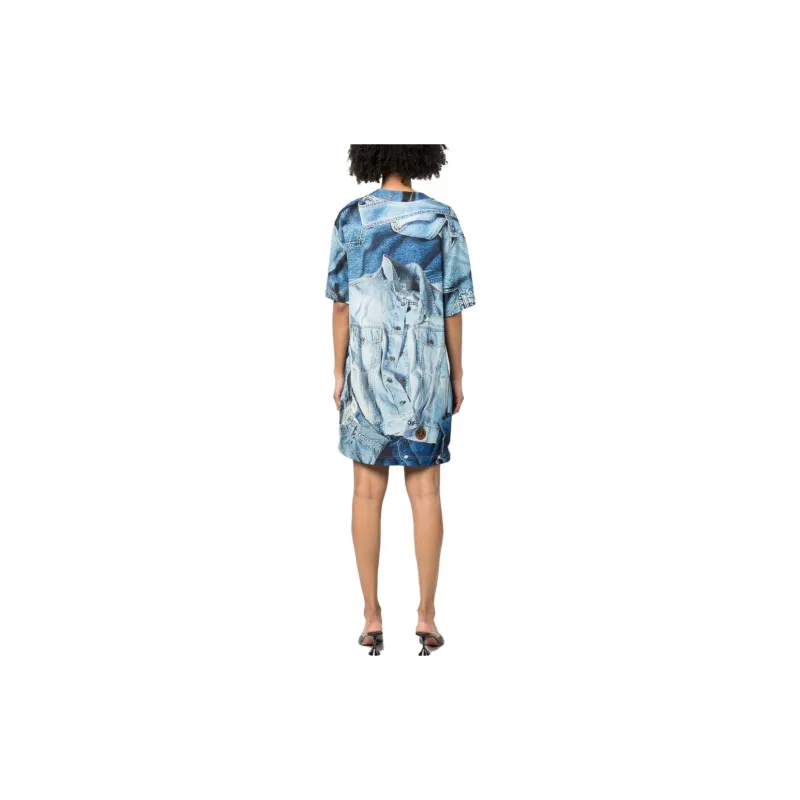 MOSCHINO Short Sleeved Dresses Women's Blue-3