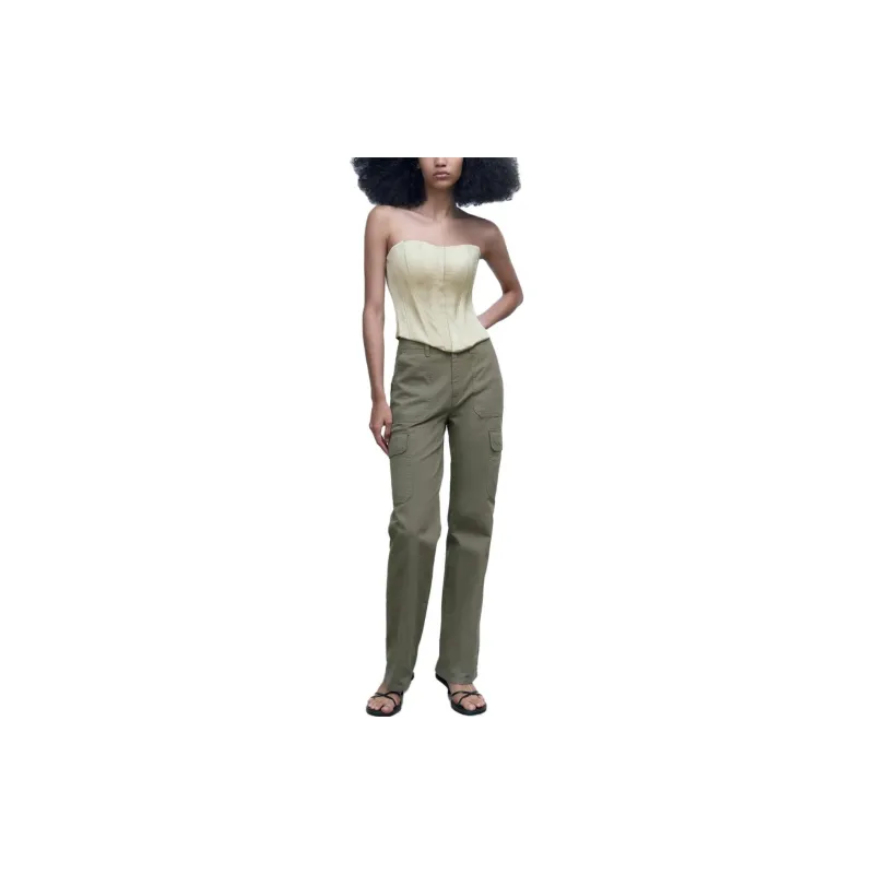 ZARA Cargo Pants Women's Dark Khaki-3