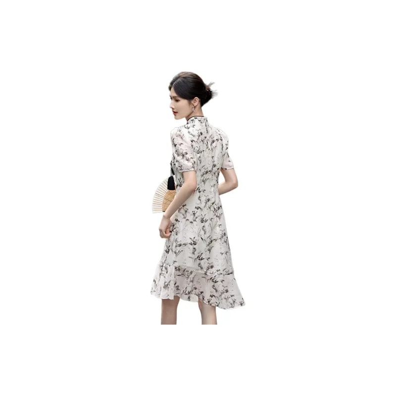 XWI Short Sleeved Dress Women's Beige With Black Floral-2