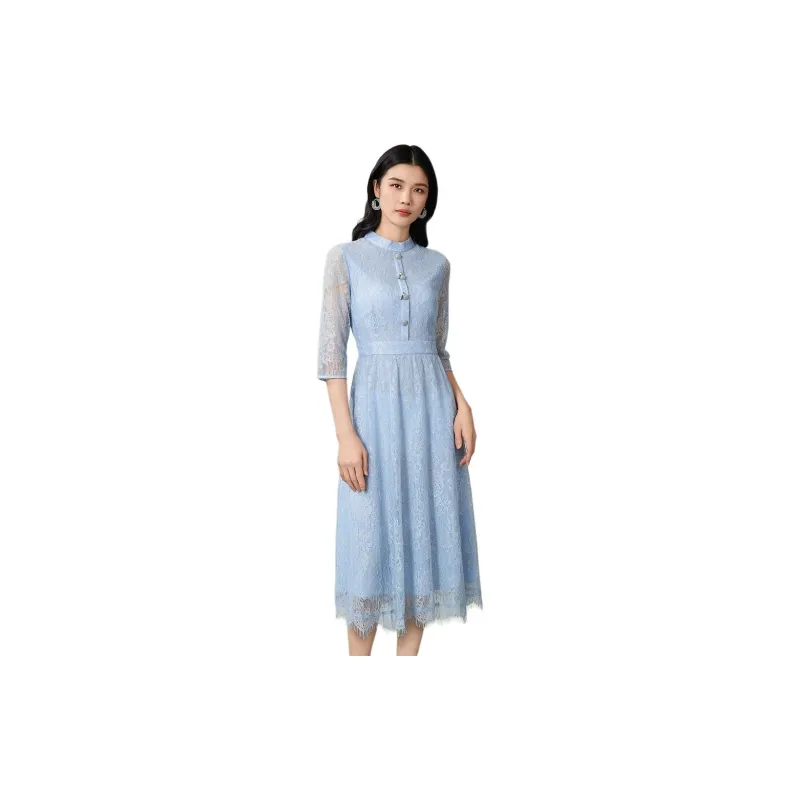 BBLLUUEE Long Sleeved Dress Women's Light Aqua Blue-1
